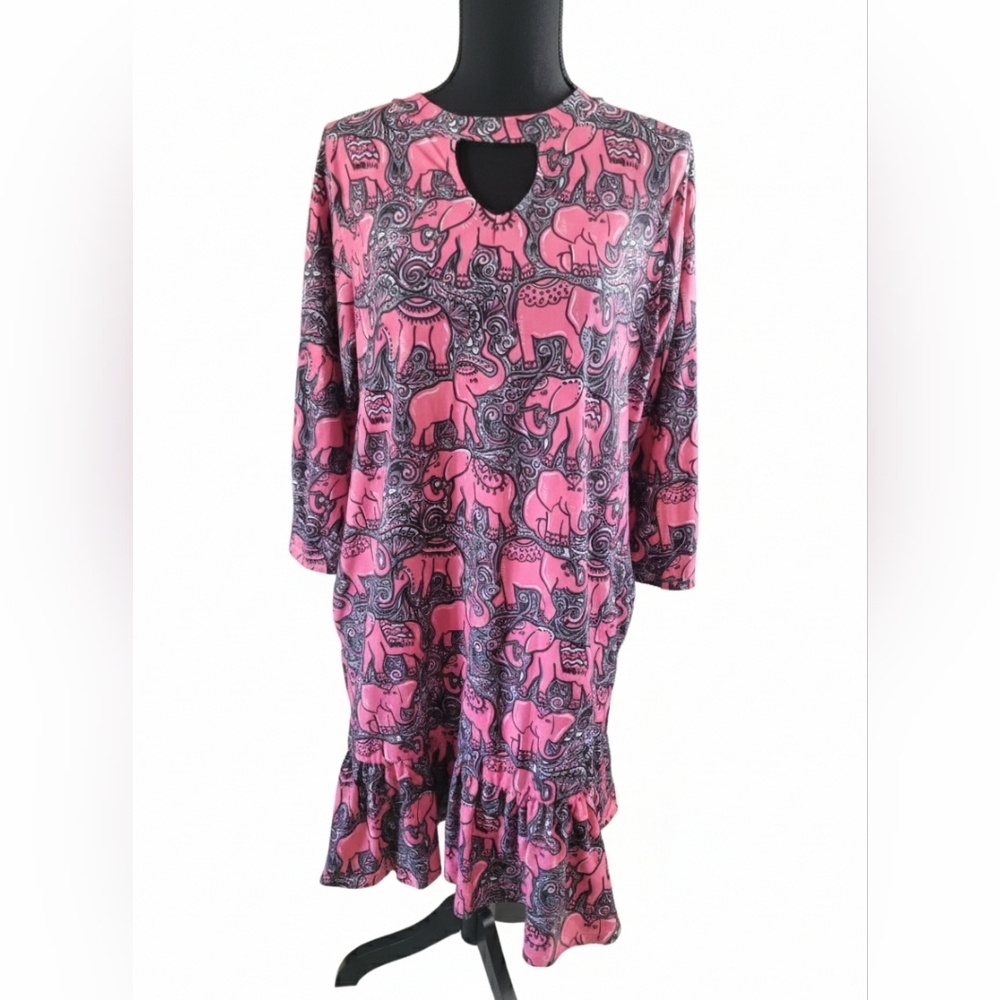 Simply Southern Pink and Gray Elephant Print Midi Dress